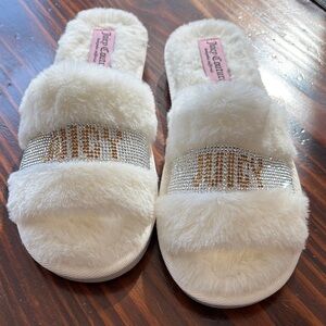 Juicy Couture White Rhinestone Slippers